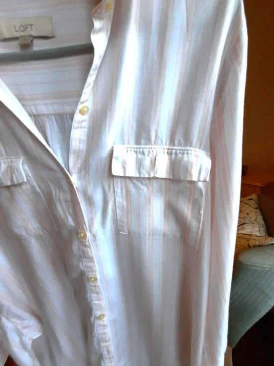 Loft long button down shirt, subtle shades of peach and white stripes - Picture 3 of 6